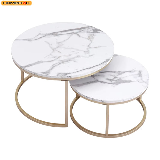 Two Piece Round Coffee Table End Table Nordic Marble Glass
