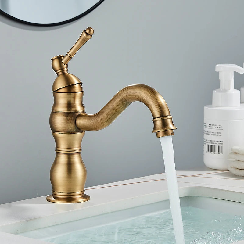 MYQualife Deck Mounted Bathroom Basin Faucet Hot and Cold Mixer