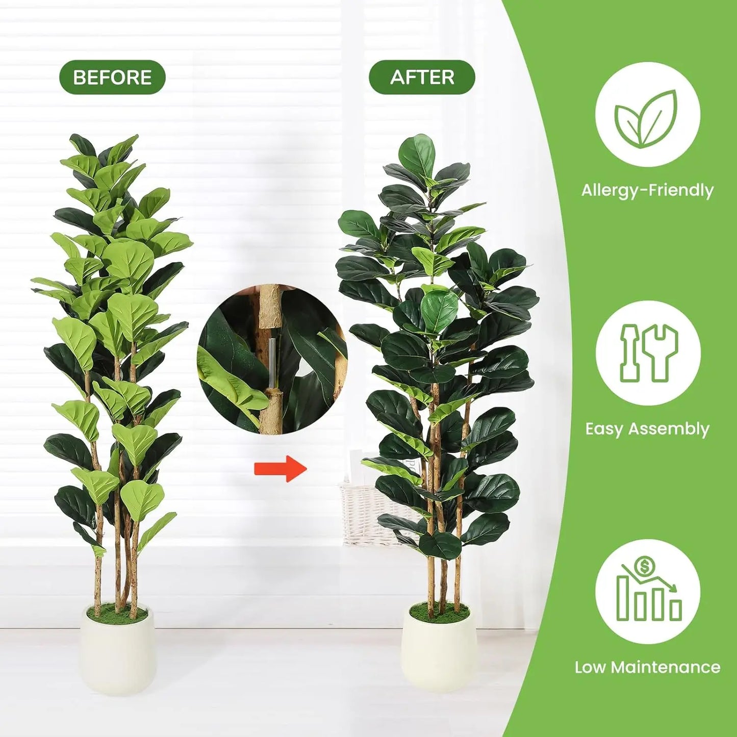 HiMISS CN Artificial Fiddle Leaf Fig Tree With Pot