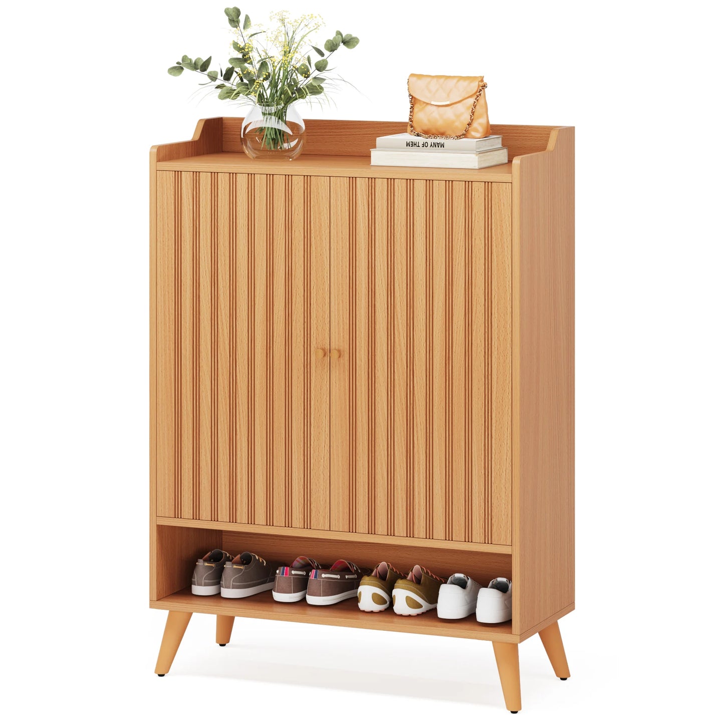 Tribesigns 5 Tier Shoe Cabinet With Doors Wooden Storage Organizer
