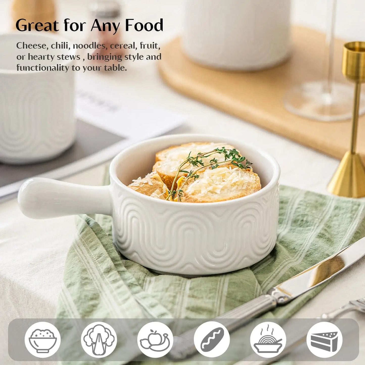 ATUCOHOC Ceramic French Onion Soup Bowls With Handles 4 Pack