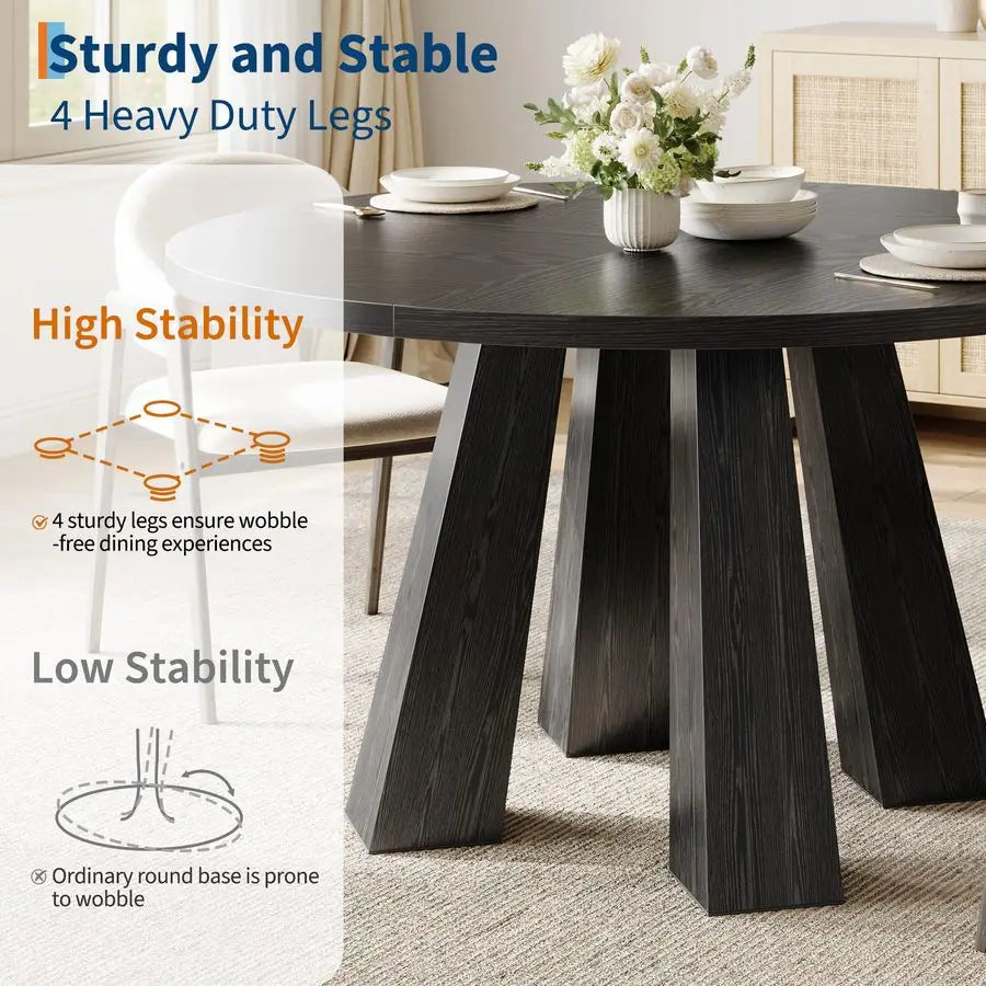 XMSJ Round Dining Table Farmhouse Wood With Sturdy Base