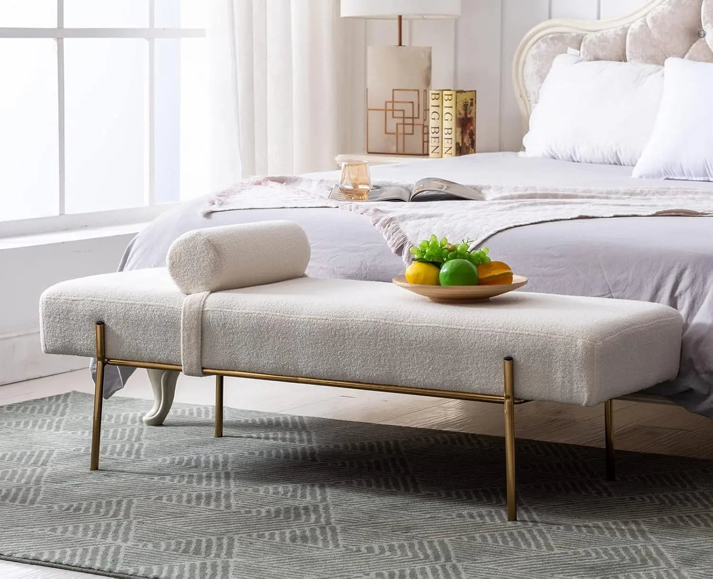 Modern Upholstered End Of Bed Bench With Detachable Pillow