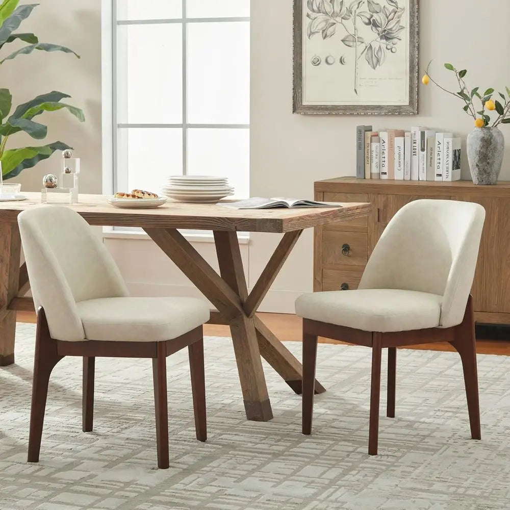 Pair of Faux Leather Dining Chairs with Wooden Legs