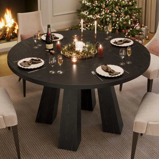 XMSJ Round Dining Table Farmhouse Wood With Sturdy Base