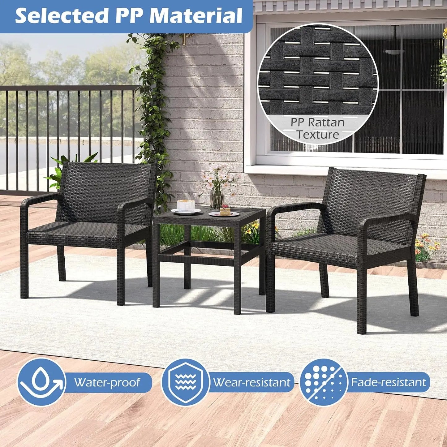 Patio Furniture Set 3 Piece Outdoor Wicker Conversation Set