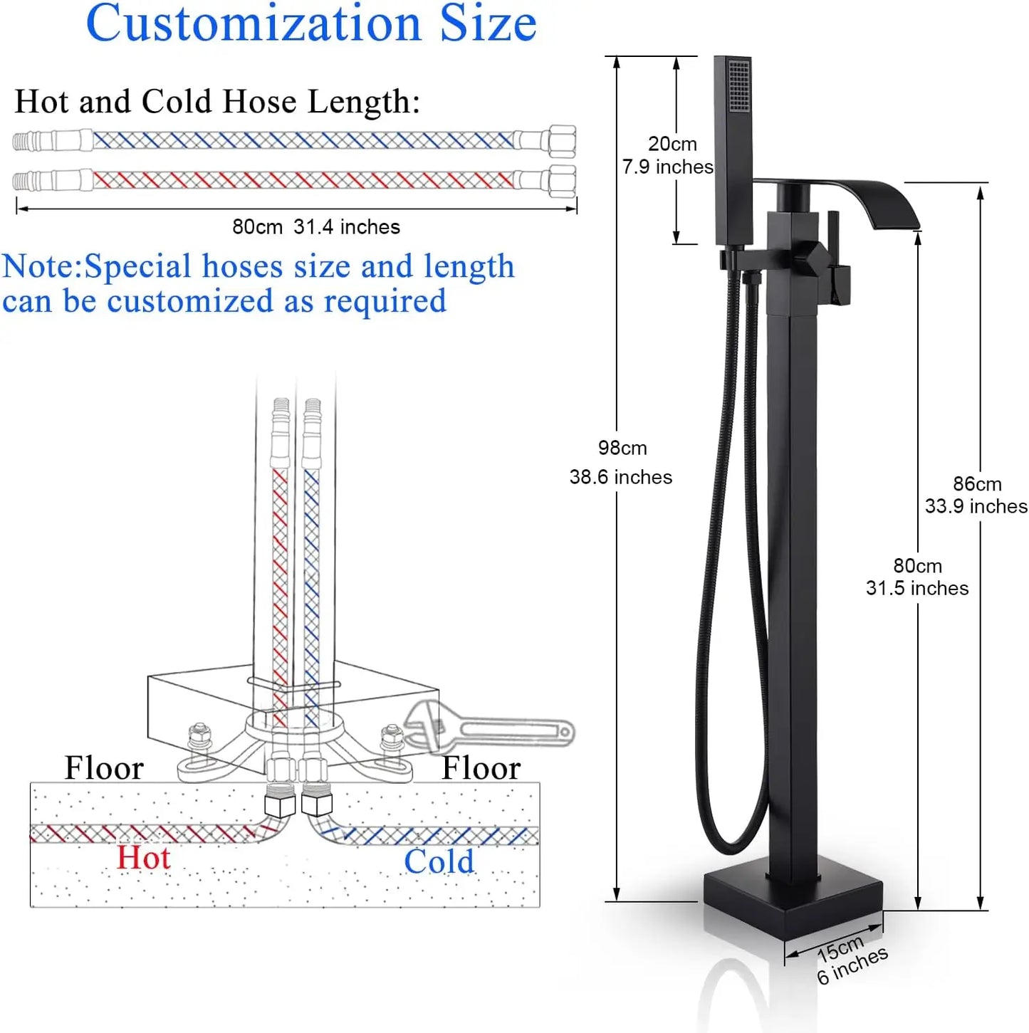 Quyanre Floor Standing Tub Faucet With Hand Shower