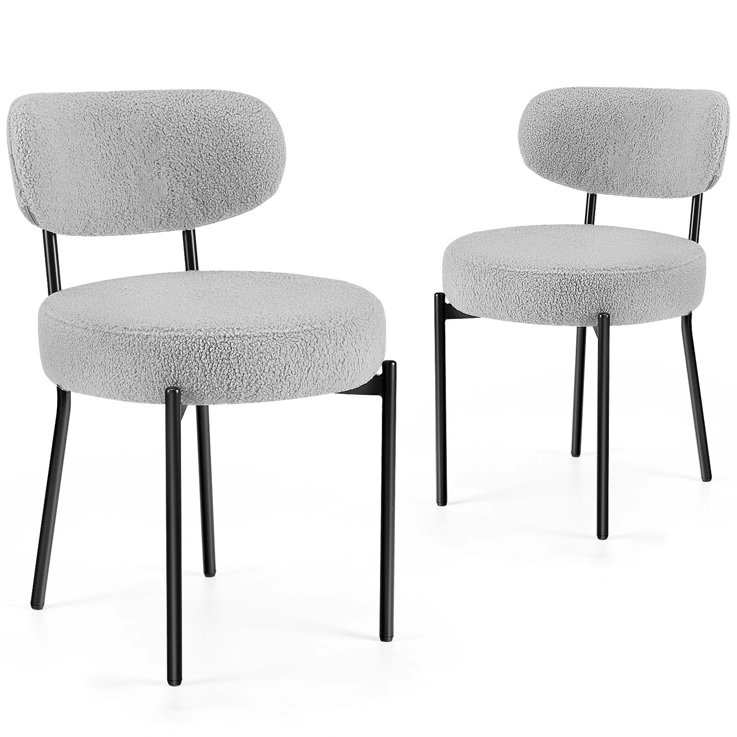 JHK Ergonomic Round Dining Chairs Set Plush Fabric Metal Legs