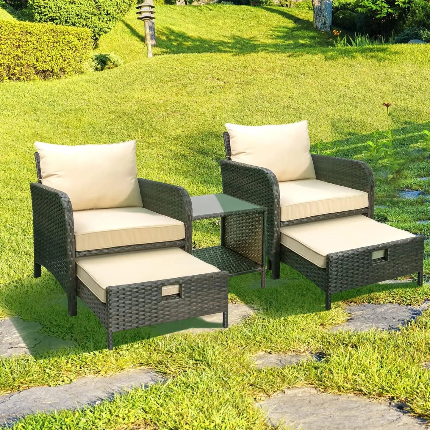 Balcony Patio Conversation Set In Rattan Wicker Outdoor Cushions