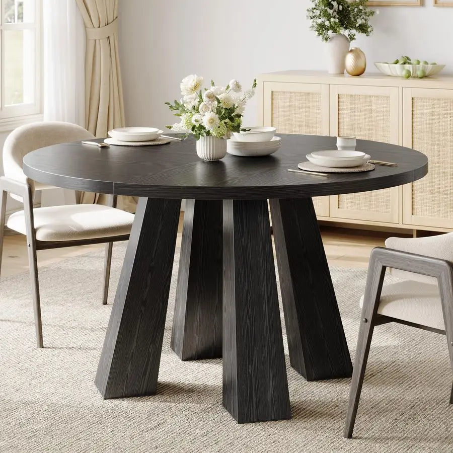 XMSJ Round Dining Table Farmhouse Wood With Sturdy Base