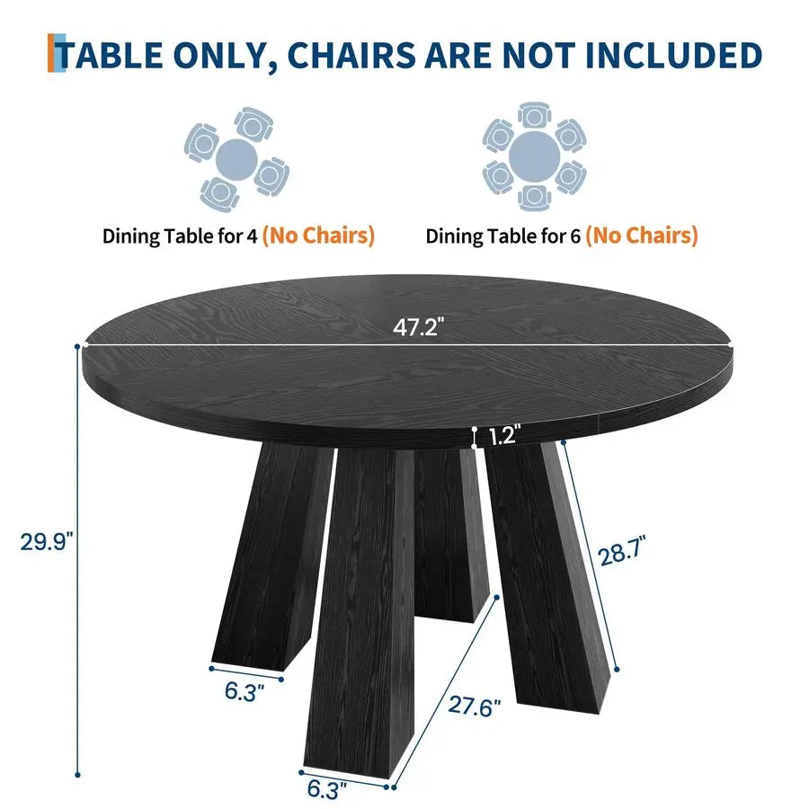 XMSJ Round Dining Table Farmhouse Wood With Sturdy Base