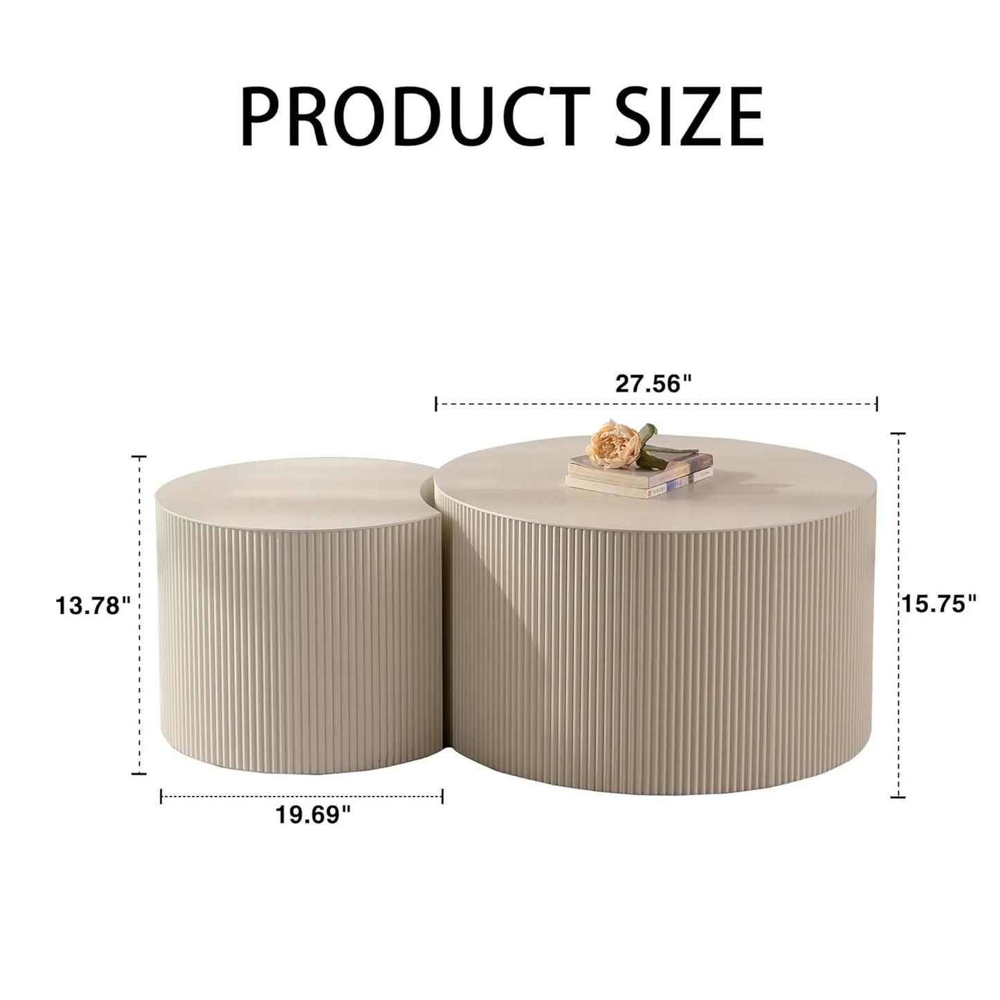 Round Wood Drum Coffee Table Set Of Two No Assembly