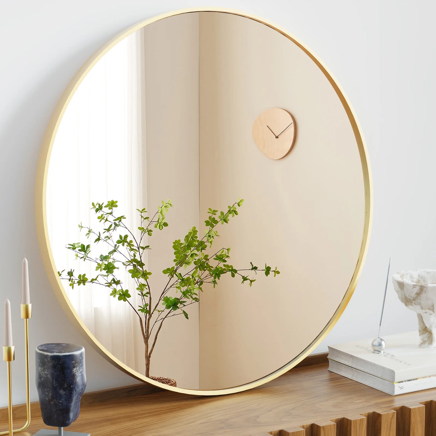 JHK Modern Vanity Round Mirror With Matte Metal Frame