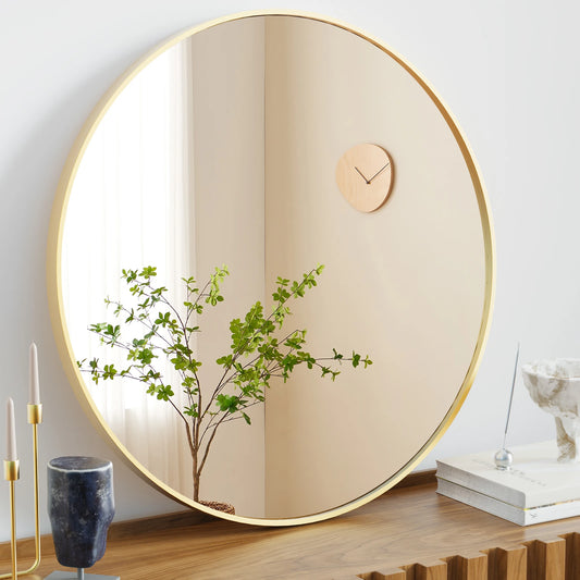 JHK Modern Vanity Round Mirror With Matte Metal Frame