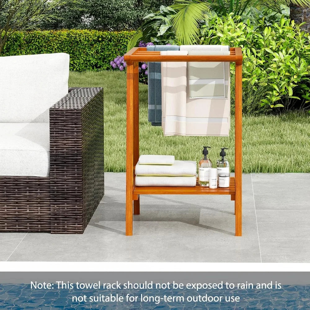 DAFIFY Freestanding Teak Towel Rack With 5 Bars And Shelf