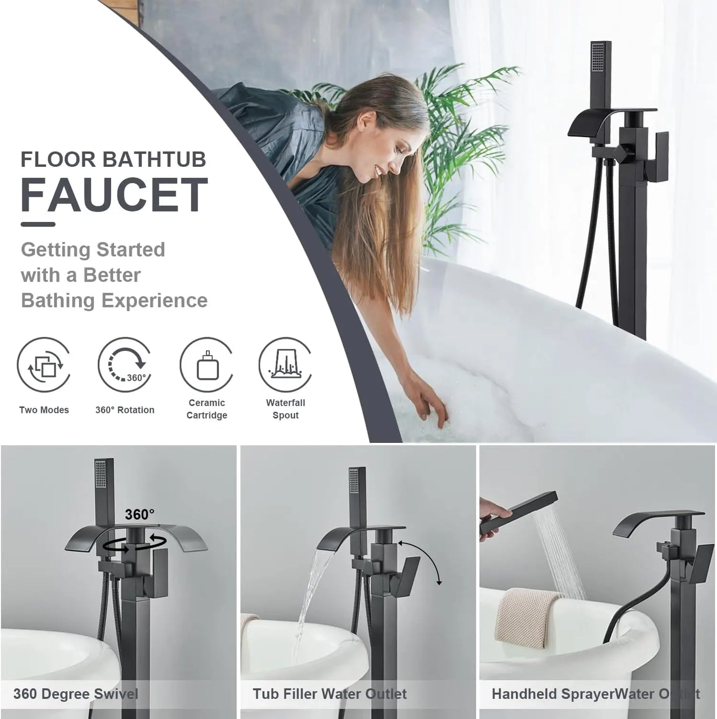 Quyanre Floor Standing Tub Faucet With Hand Shower