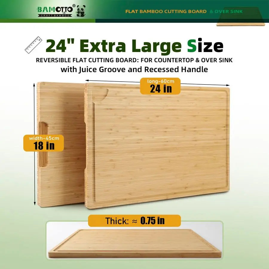 Organic Bamboo Cutting Board With Handle And Juice Groove
