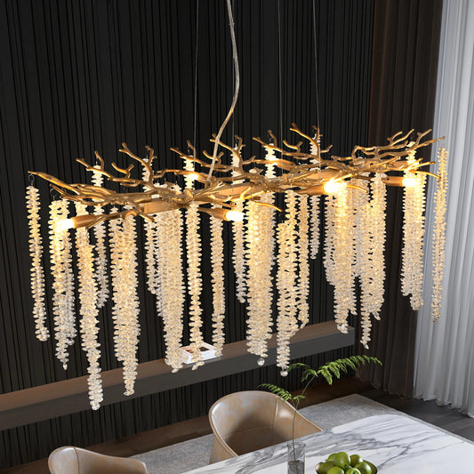Chandelier With Cascading Crystal Strings for Living Room Semiflush Mount