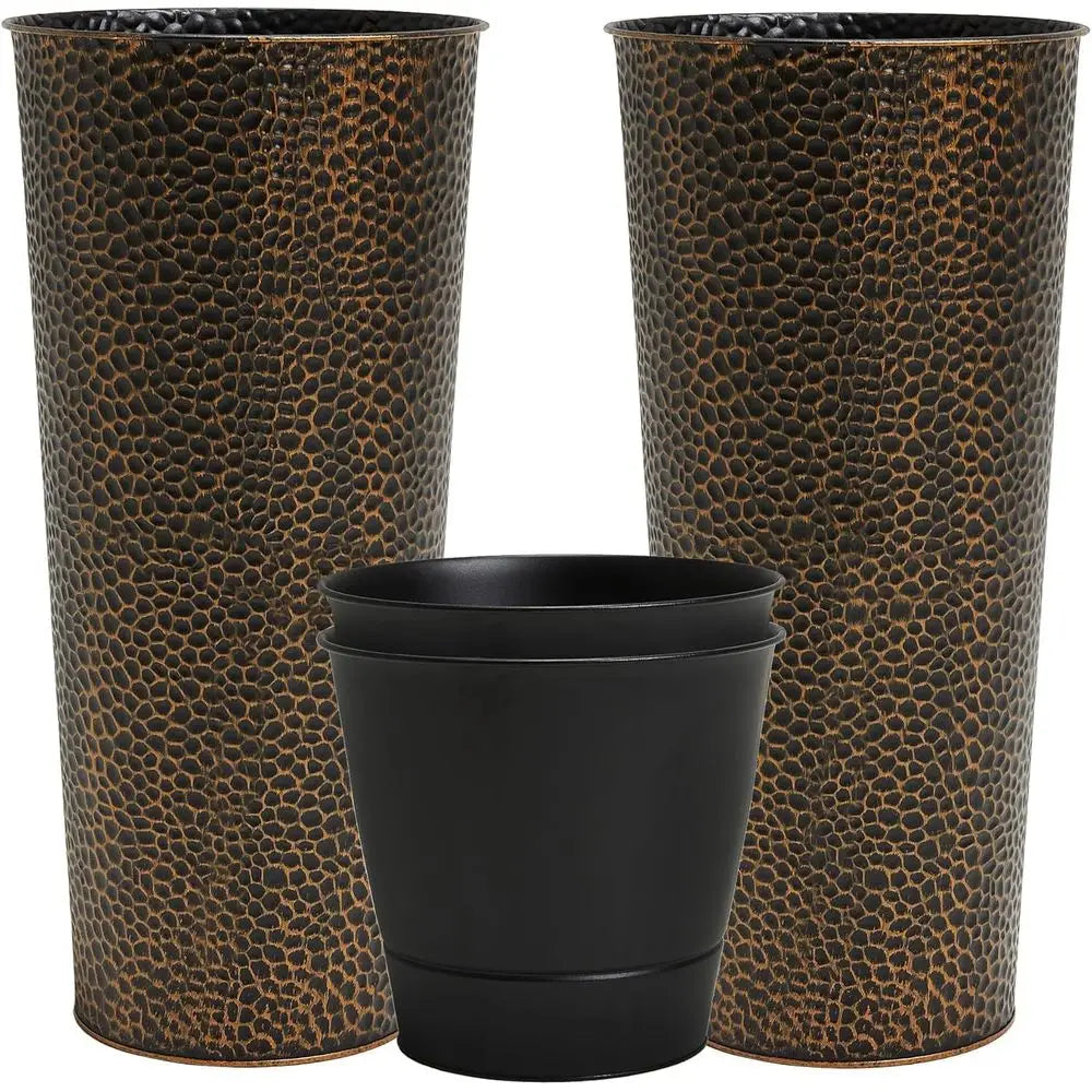 Hand-Hammered Metal Planters With Inside Pots Duo Set