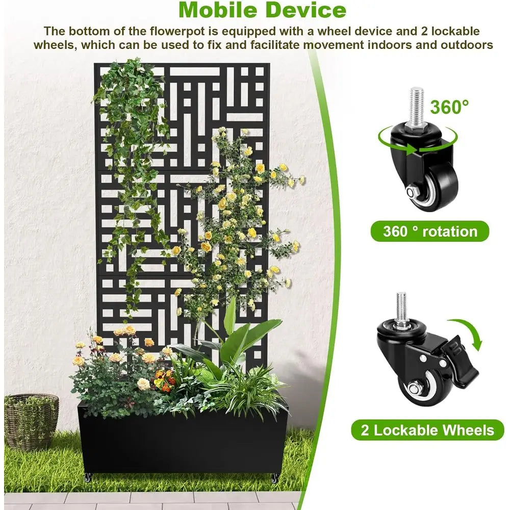 Metal Planter Box With Trellis And Locking Casters