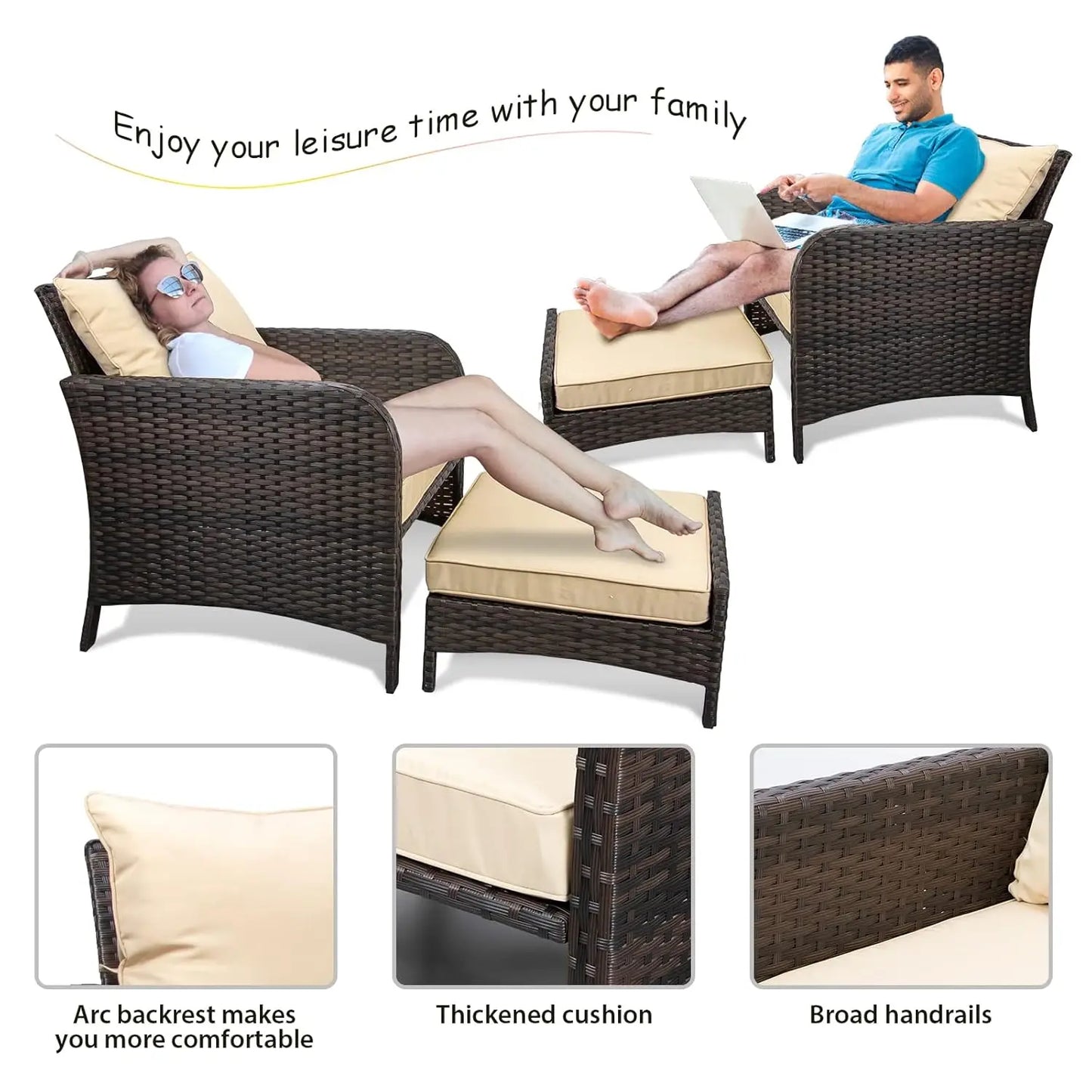 Balcony Patio Conversation Set In Rattan Wicker Outdoor Cushions