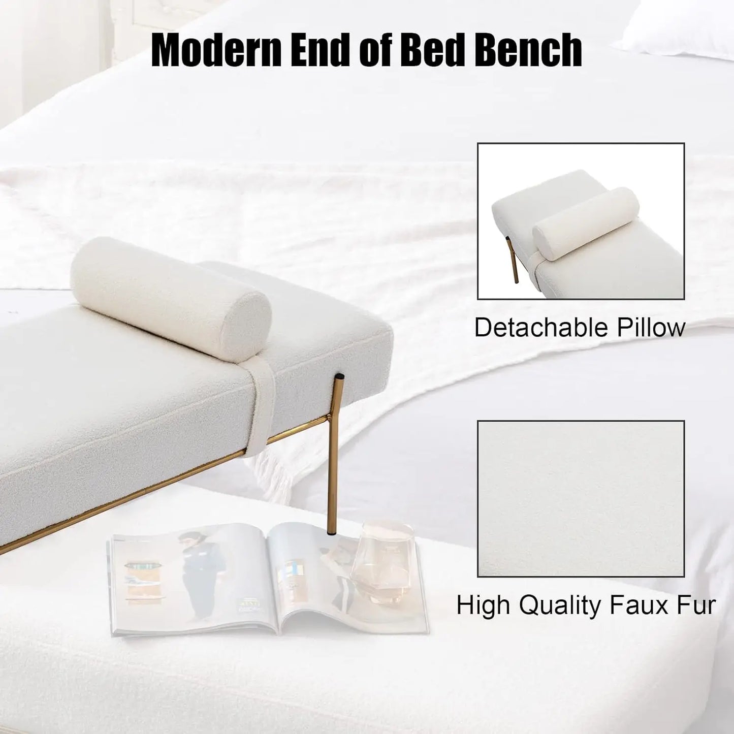 Modern Upholstered End Of Bed Bench With Detachable Pillow
