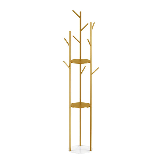 Wisfor Freestanding Metal Coat Rack With Marble Shelf Stand