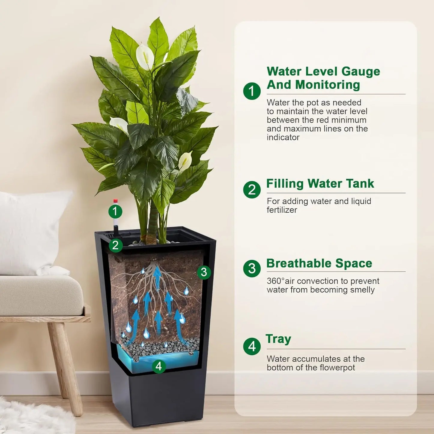 HobbyLane Tall Planter With Shelf Insert Plastic For Indoor Outdoor