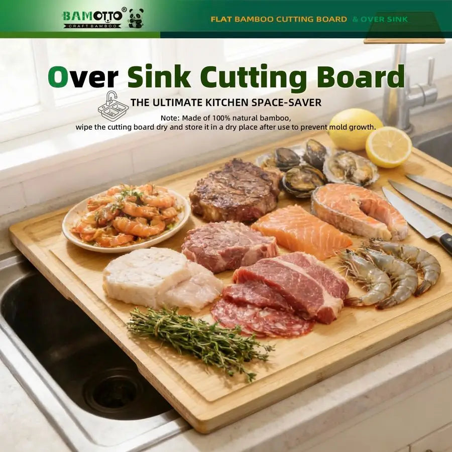 Organic Bamboo Cutting Board With Handle And Juice Groove