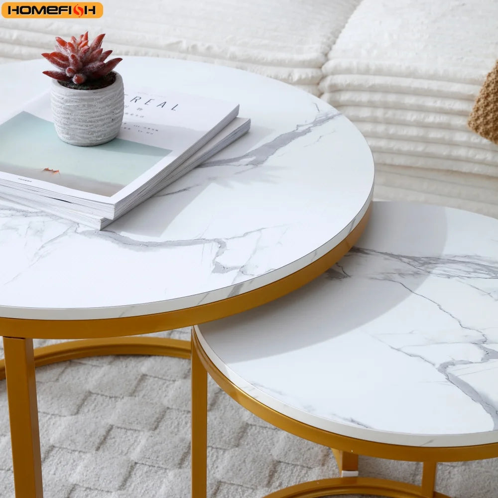 Two Piece Round Coffee Table End Table Nordic Marble Glass