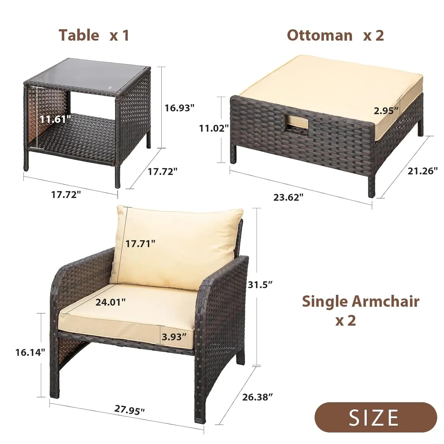 Balcony Patio Conversation Set In Rattan Wicker Outdoor Cushions