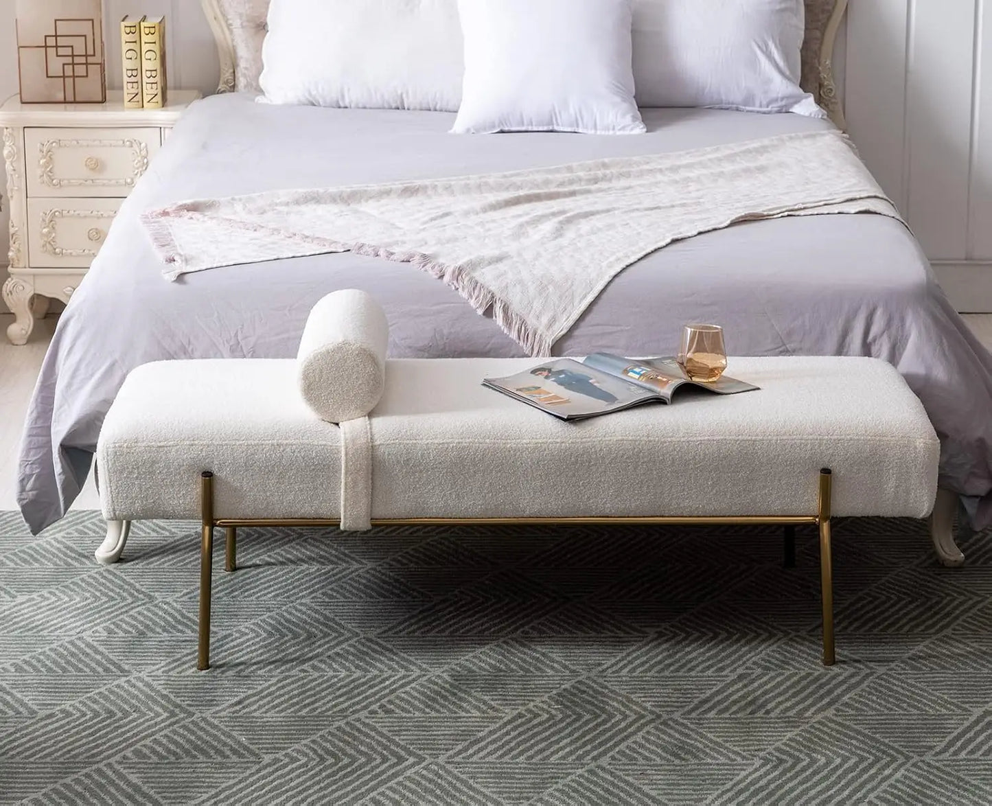 Modern Upholstered End Of Bed Bench With Detachable Pillow