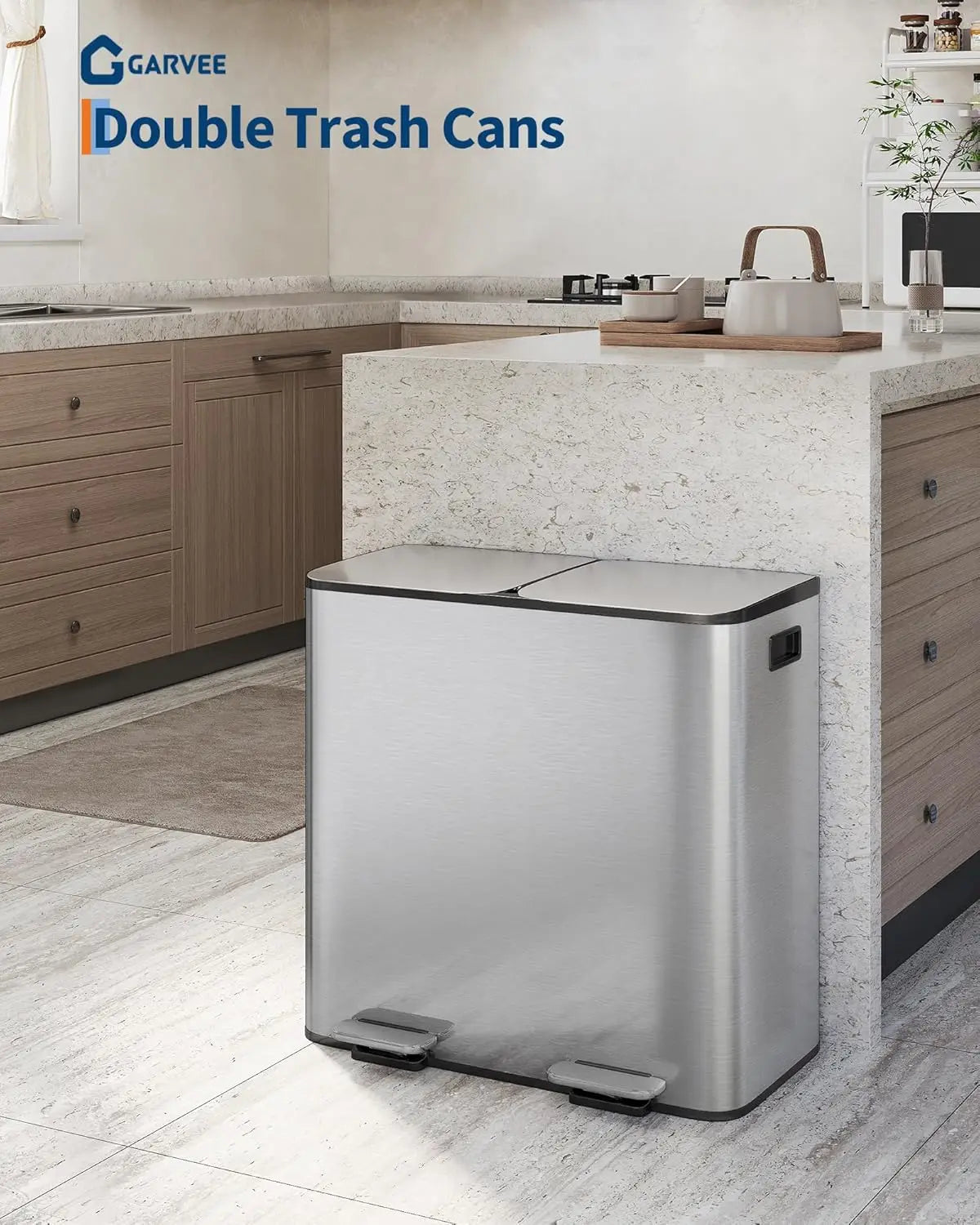 TWISTER Stainless Steel Dual Trash Can With Lid And Pedal