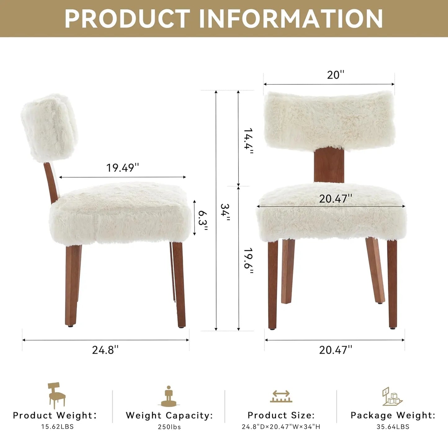 Mid-Century Fur Fabric Dining Chairs With Curved Backrests
