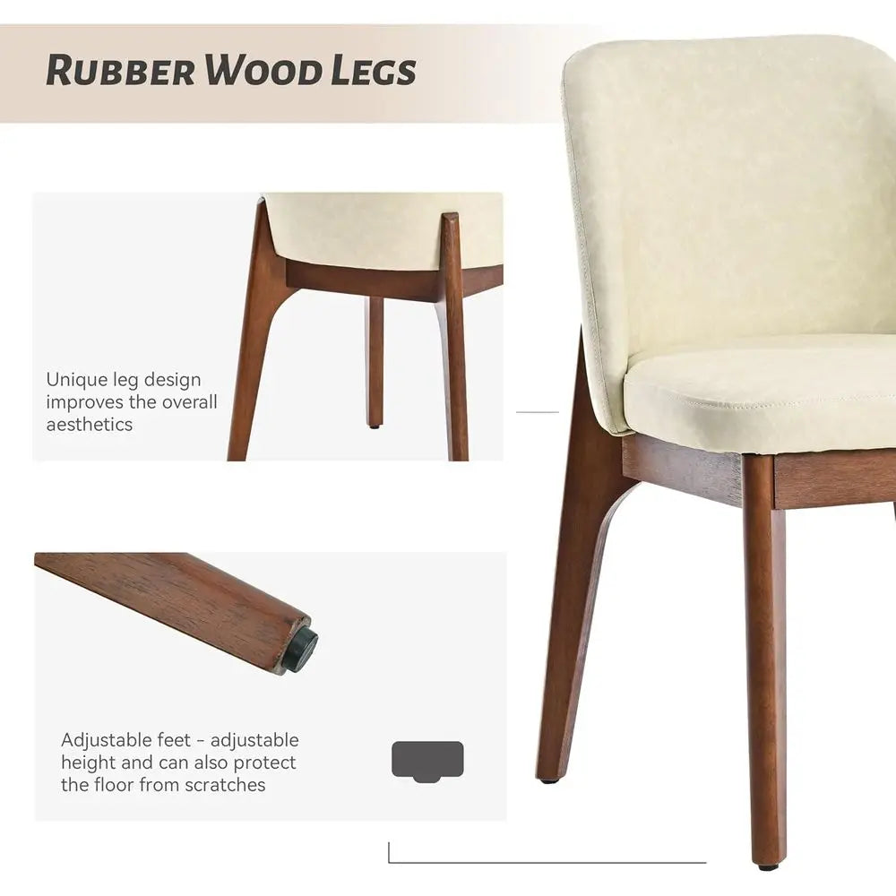 Pair of Faux Leather Dining Chairs with Wooden Legs