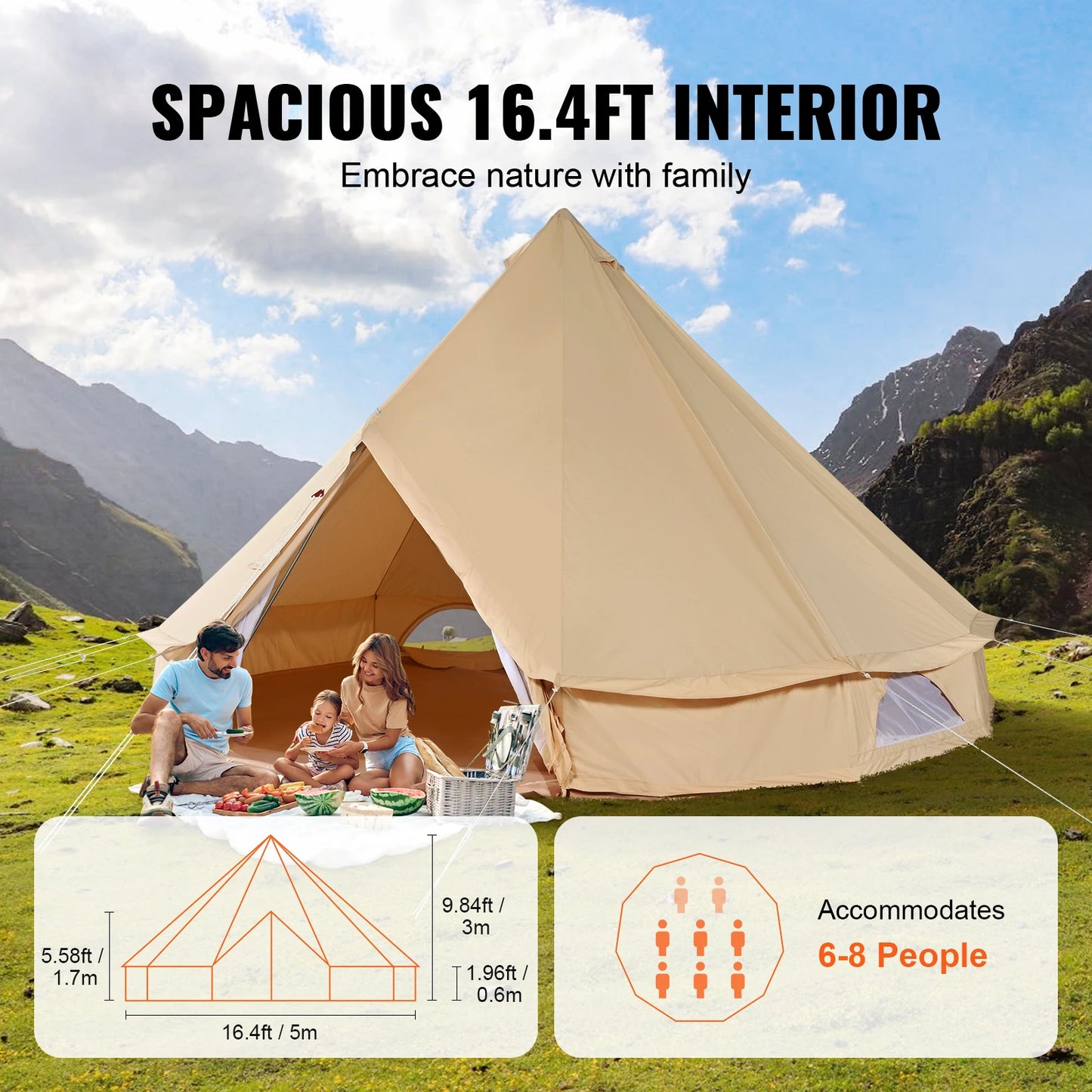 SucceBuy Canvas Bell Tent For Camping With Stove Breathable Design