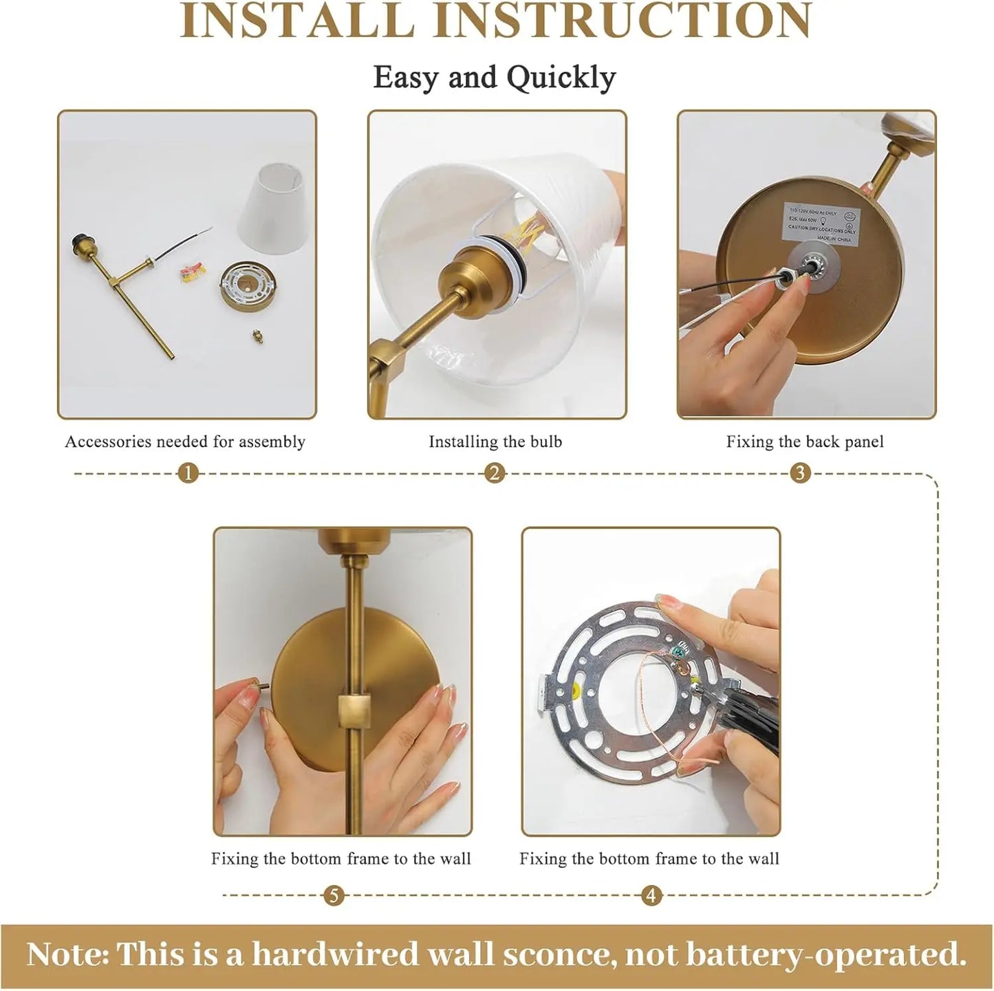 Elegant Classic Brushed Brass Wall Sconces Set of Two