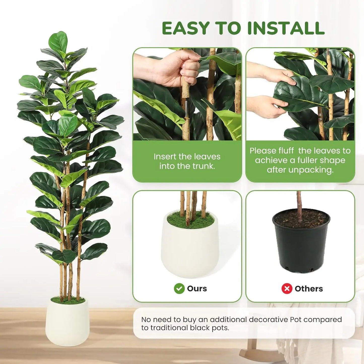 HiMISS CN Artificial Fiddle Leaf Fig Tree With Pot
