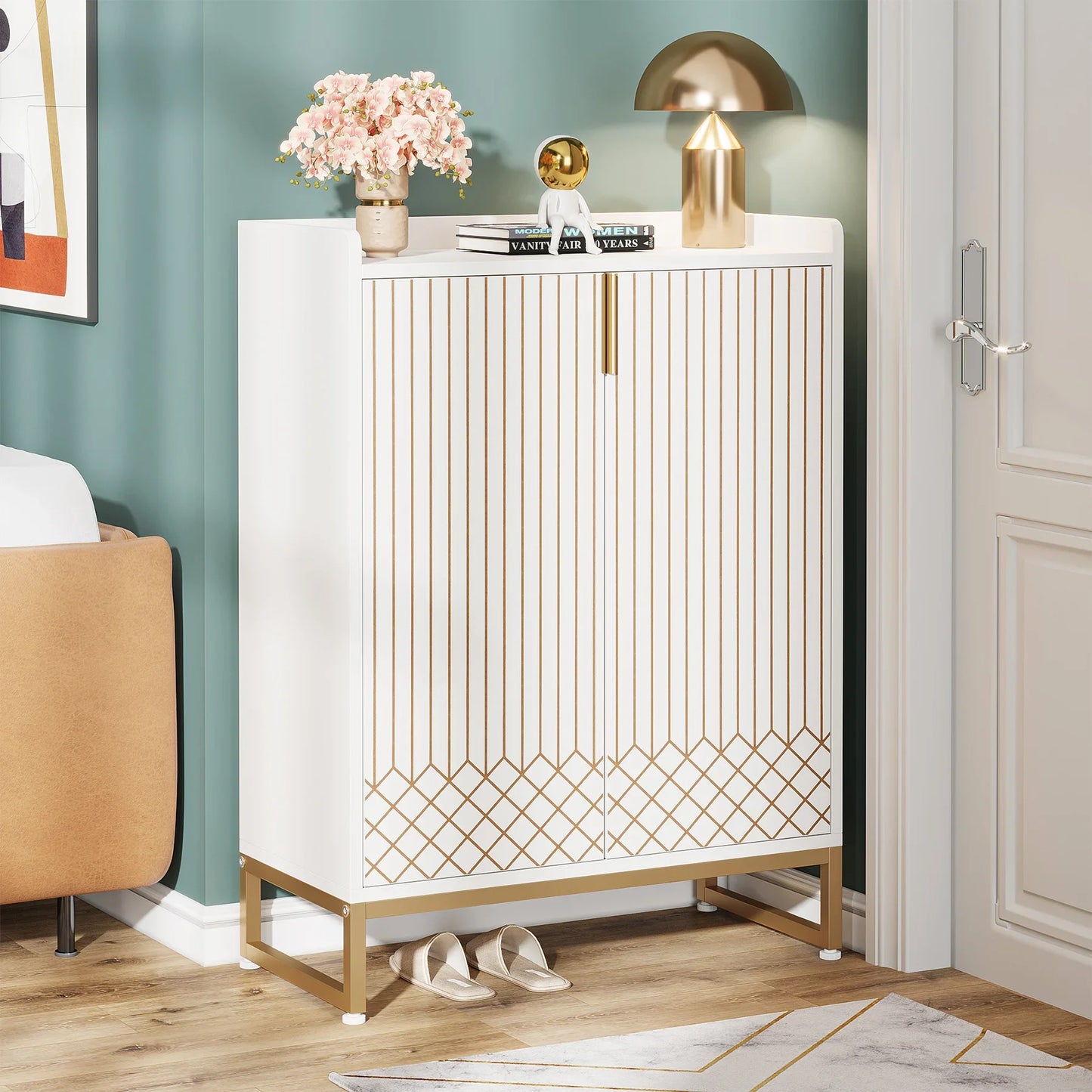 Tribesigns 5 Tier Shoe Cabinet With Doors Wooden Storage Organizer