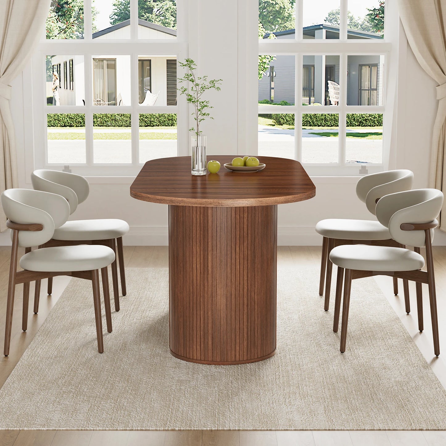 Wooden Oval Dining Table Seats Six To Eight Modern Base