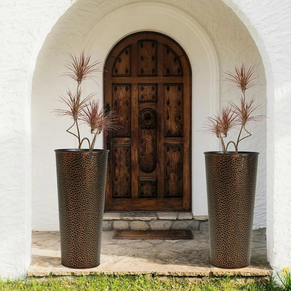 Hand-Hammered Metal Planters With Inside Pots Duo Set