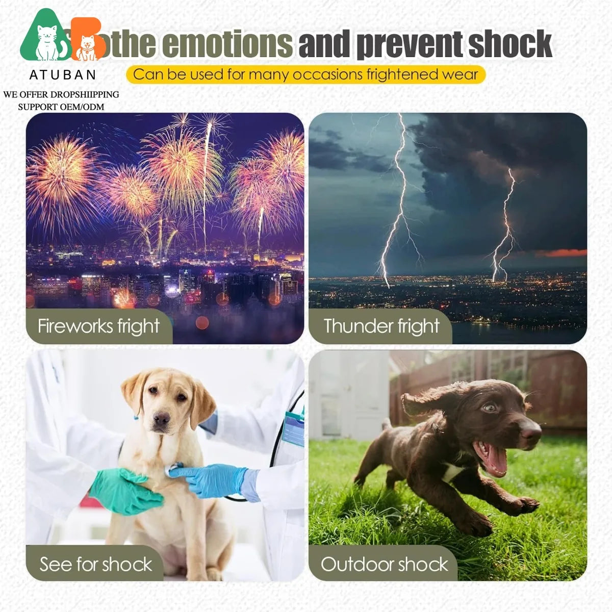 ATUBAN Dog Anxiety Vest Coat For Vet Visits And Thunder