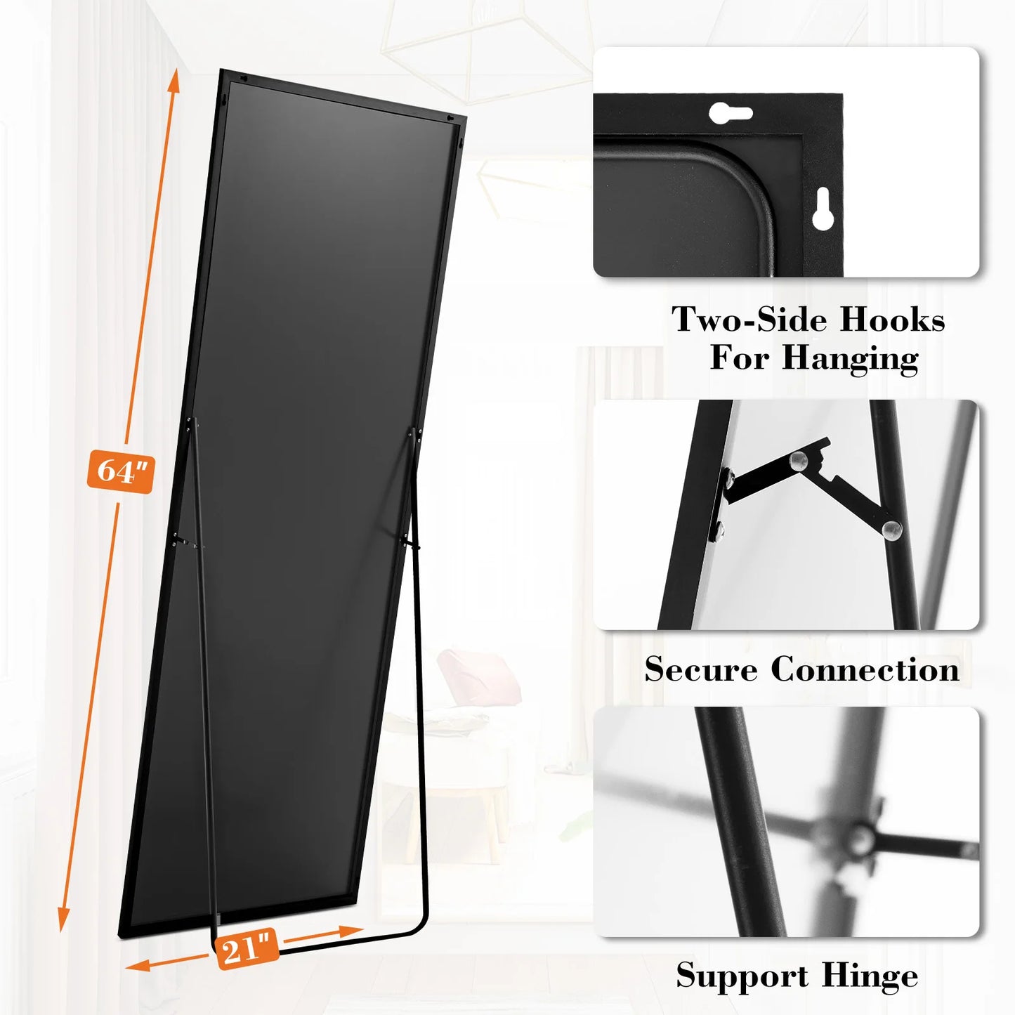 JHK Full Length Wall Mirror With Aluminum Alloy Frame