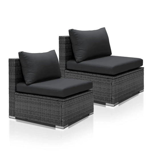 Modern Luxury Patio Armless Sofa Set 2 Piece Outdoor Wicker