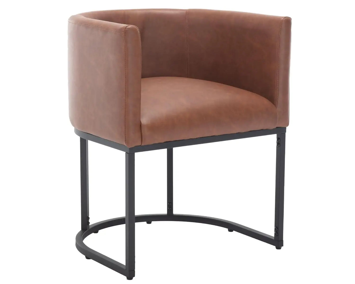 Faux Leather Dining Chair With Barrel Back And Gold Frame