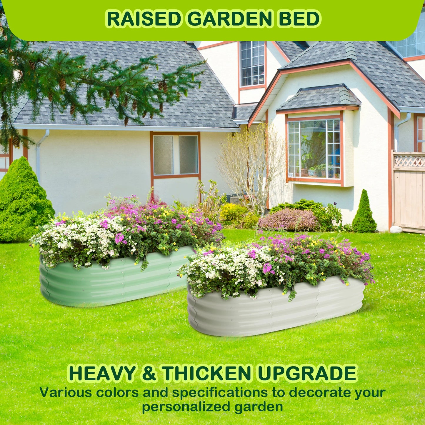 HiMISS Oval Galvanized Raised Garden Bed Pair Outdoor