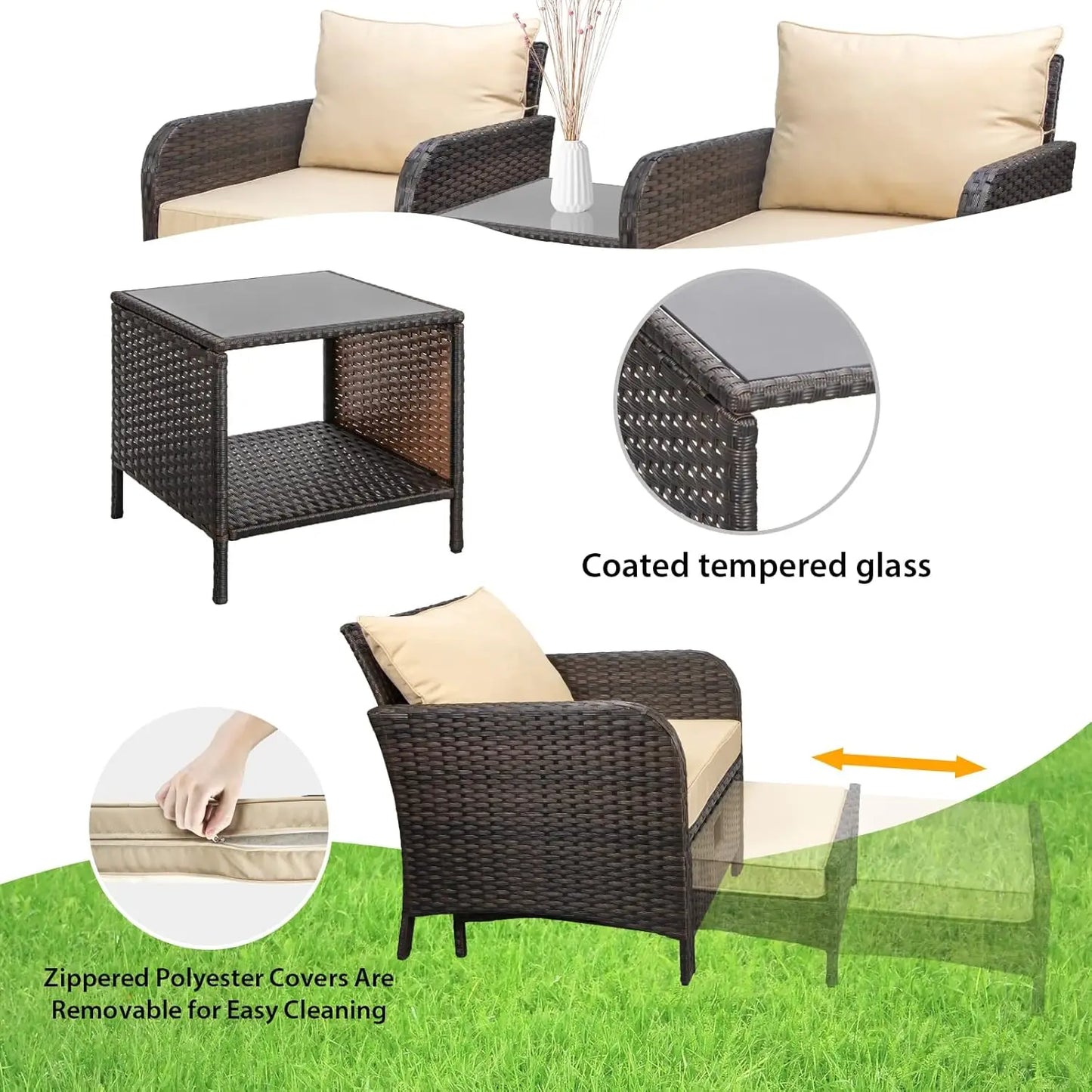 Balcony Patio Conversation Set In Rattan Wicker Outdoor Cushions