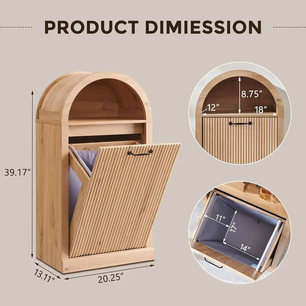 Arched Tilt Out Fluted Trash Can Cabinet With Open Shelf