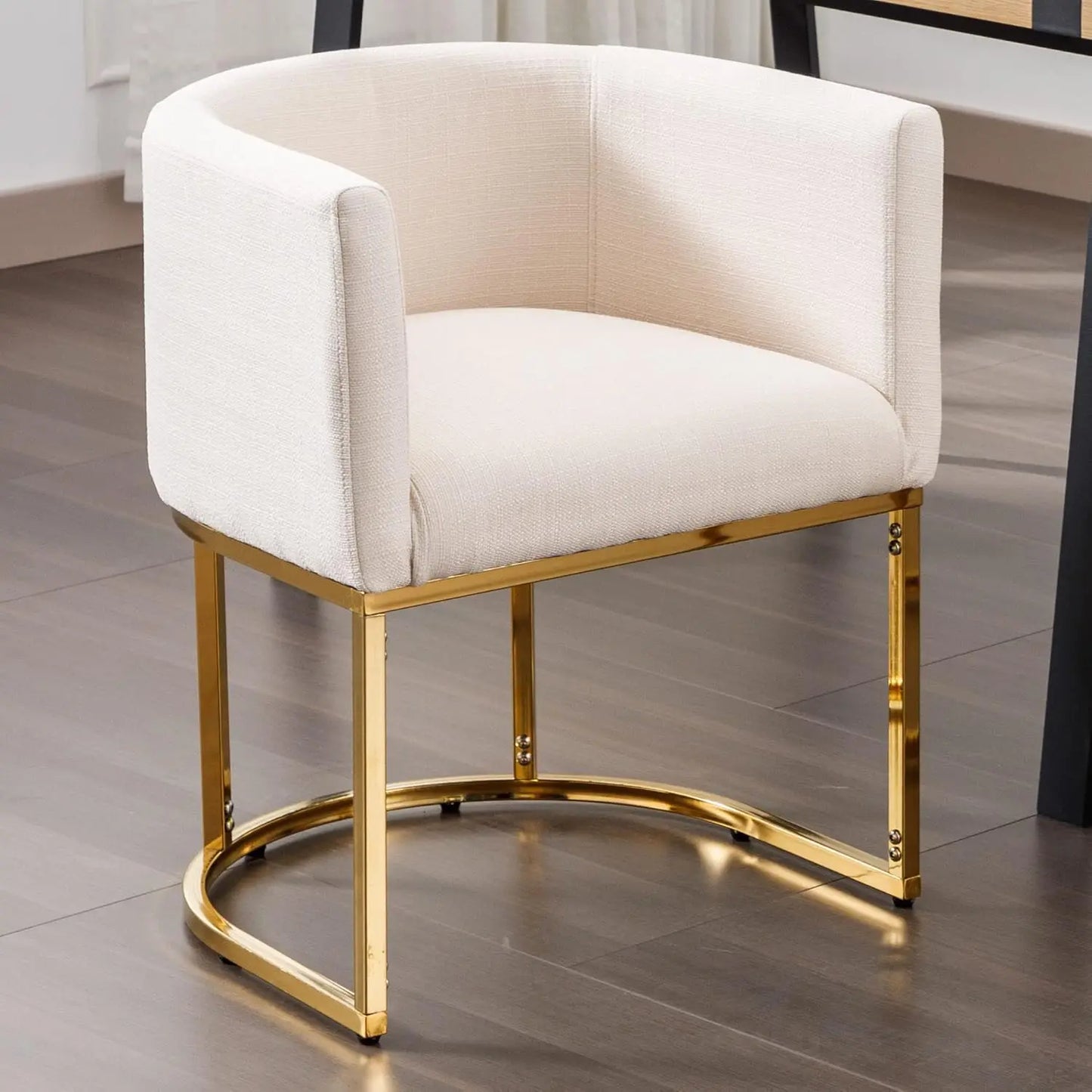 Faux Leather Dining Chair With Barrel Back And Gold Frame