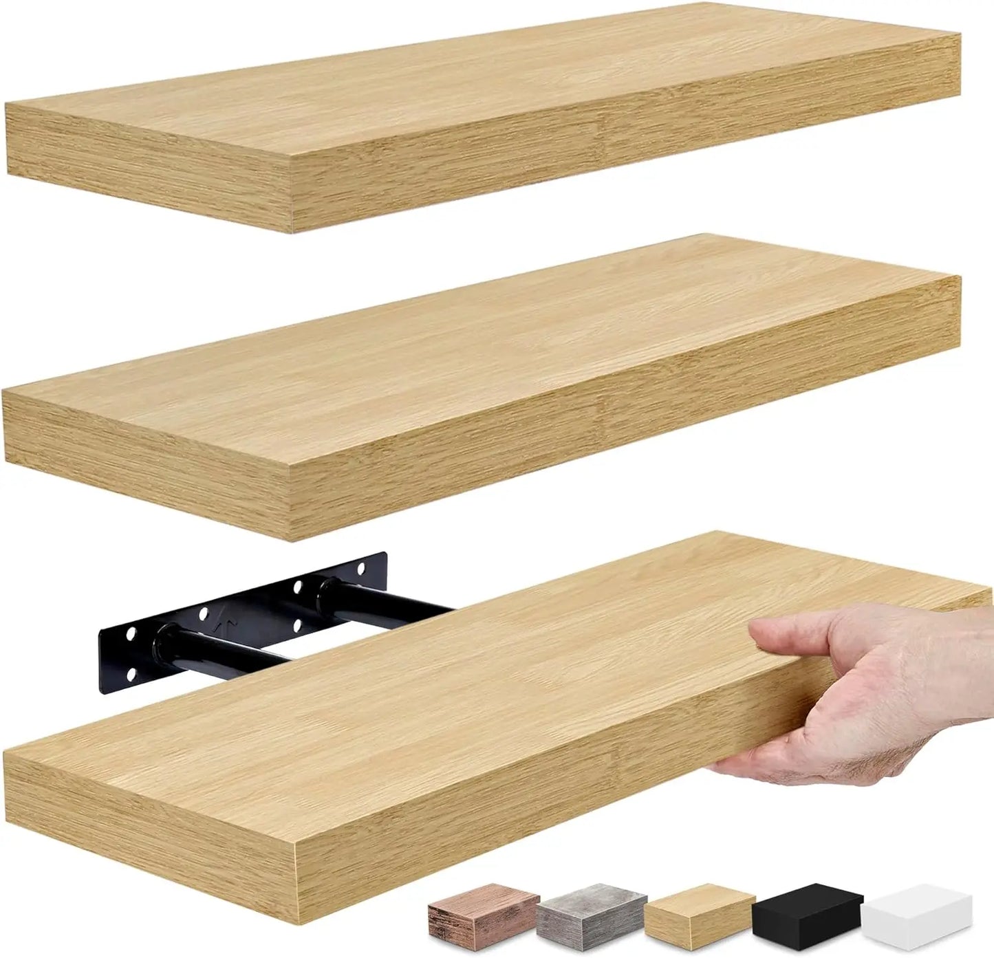 Floating Wall Shelves Maple Wood for Kitchen Bath 3 Pack